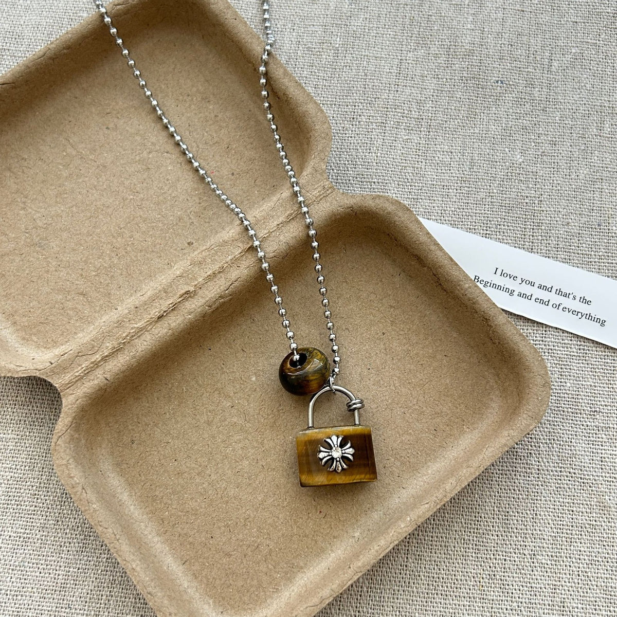 Vintage Tiger Eye Geometric Charm Necklace