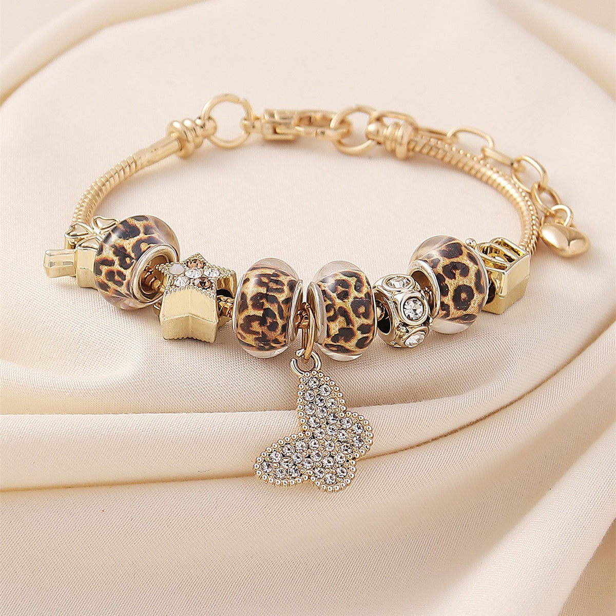 Classy Leopard Print Butterfly Charm Bracelet