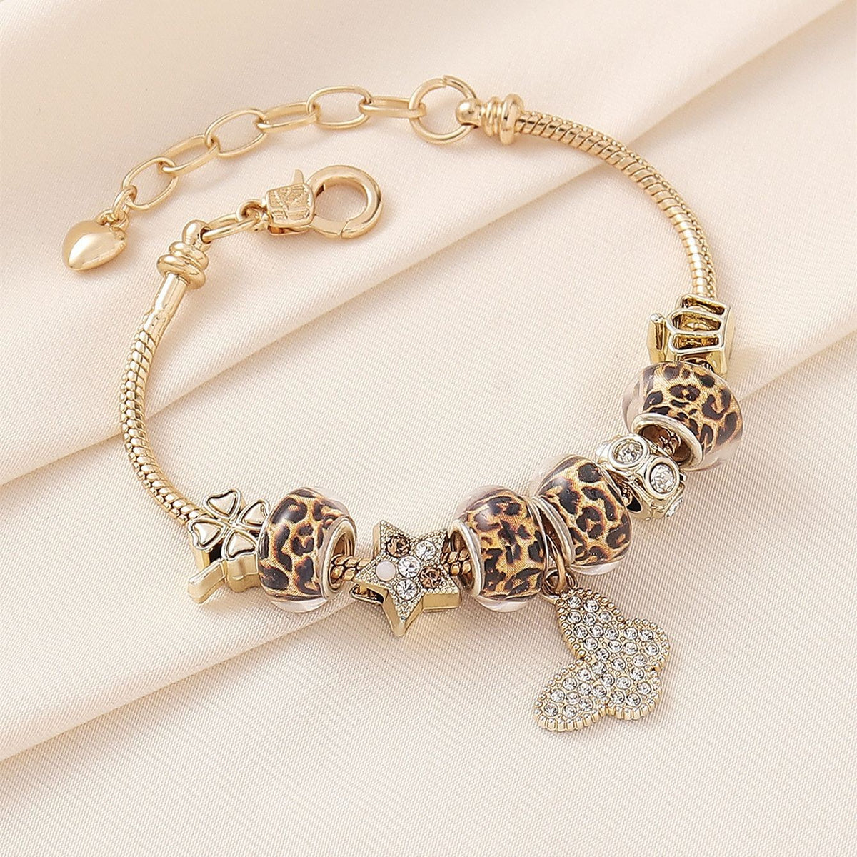 Classy Leopard Print Butterfly Charm Bracelet