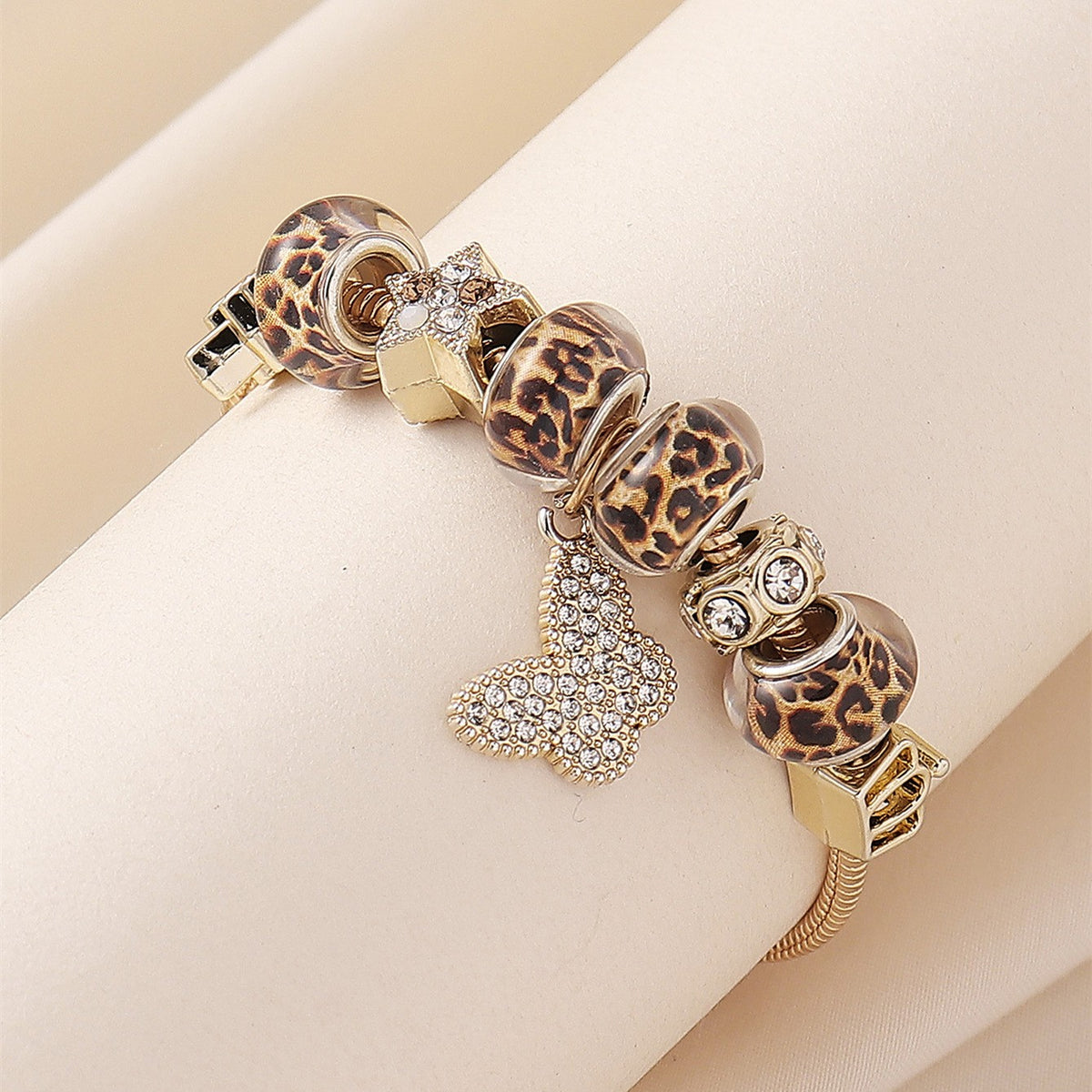 Classy Leopard Print Butterfly Charm Bracelet