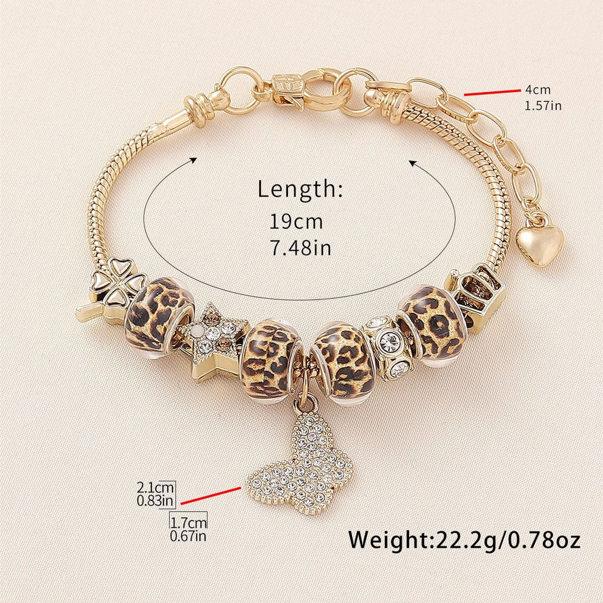 Classy Leopard Print Butterfly Charm Bracelet