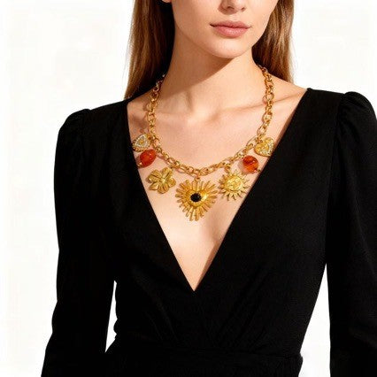 Classy Floral Sun Statement Necklace