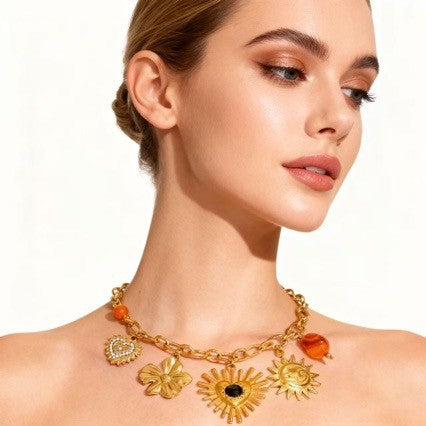 Classy Floral Sun Statement Necklace