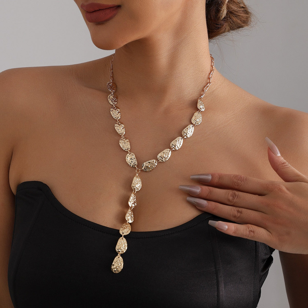 Classy Textured Leaf Y-Necklace