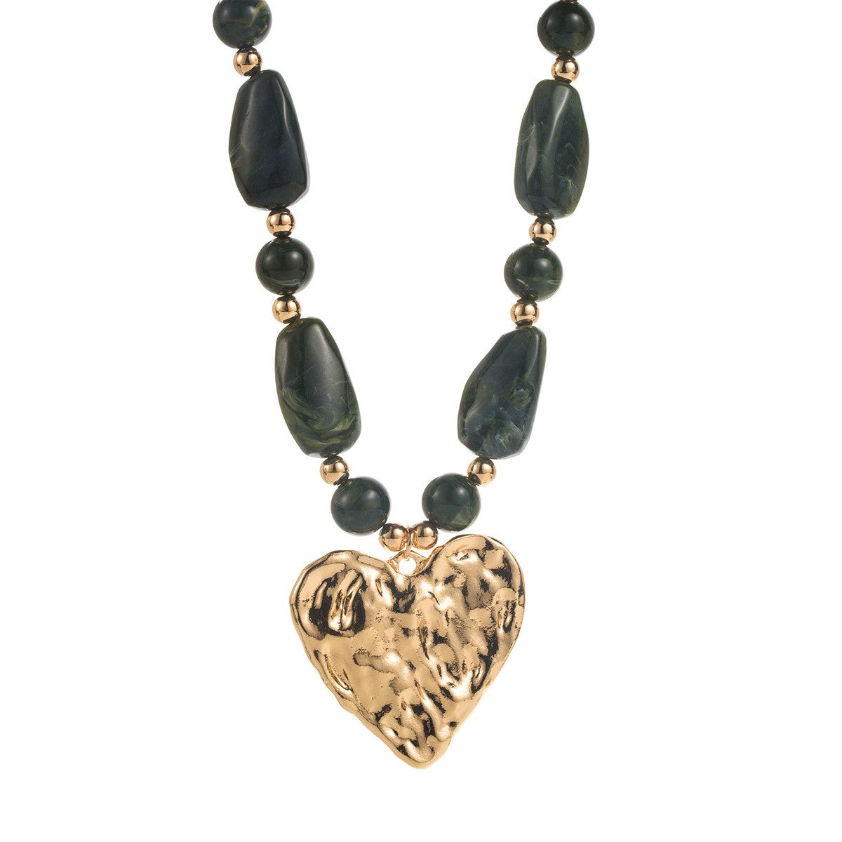 Romantic Textured Heart Beaded Necklace