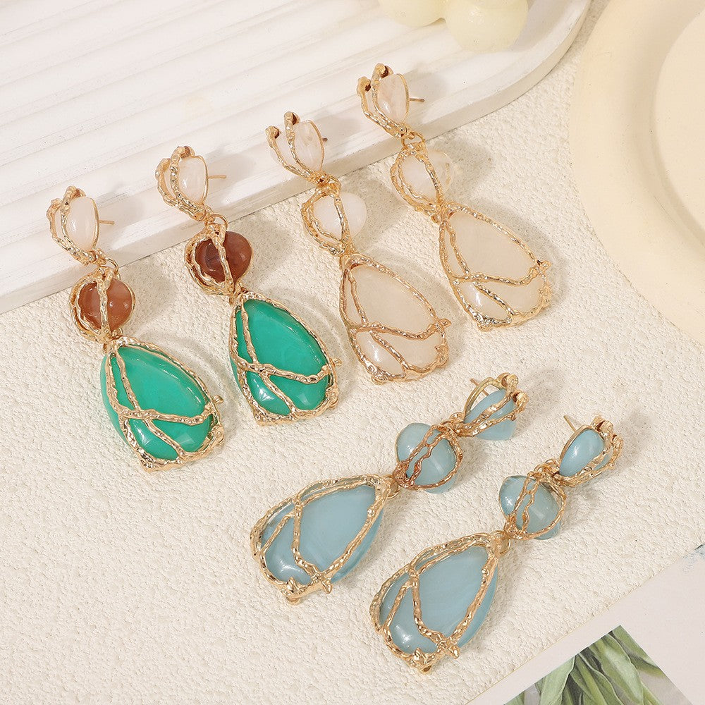 Vintage Inspired Green Resin Drop Earrings