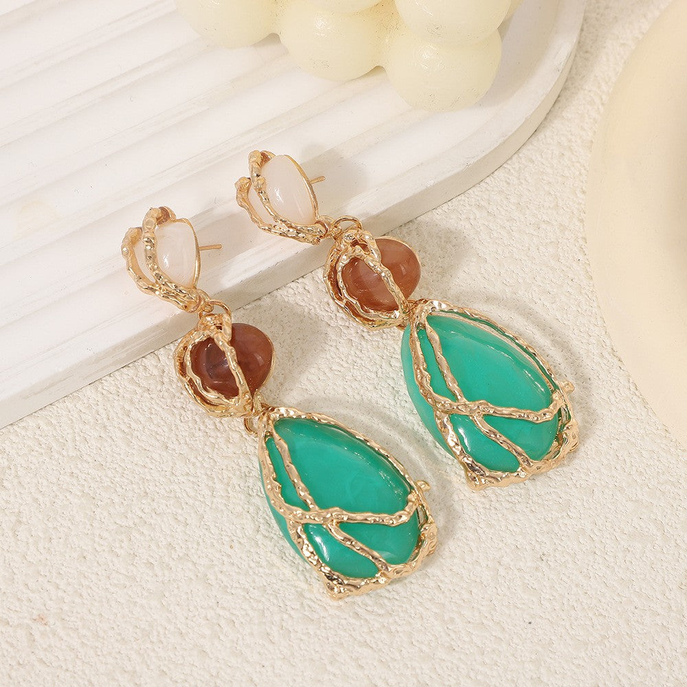 Vintage Inspired Green Resin Drop Earrings