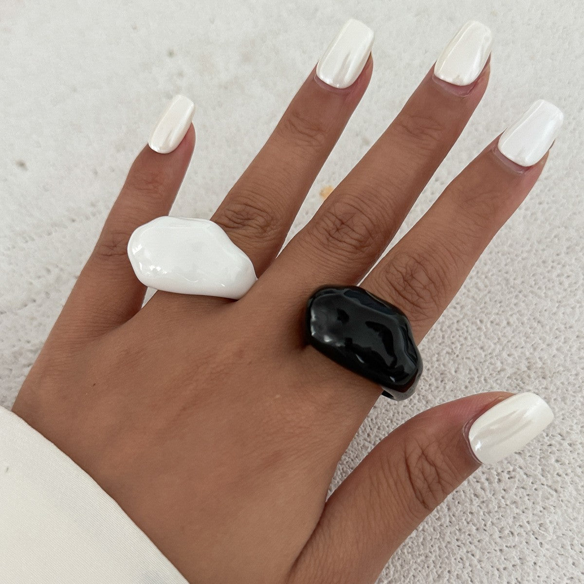 Classy Black And White Irregular Resin Ring