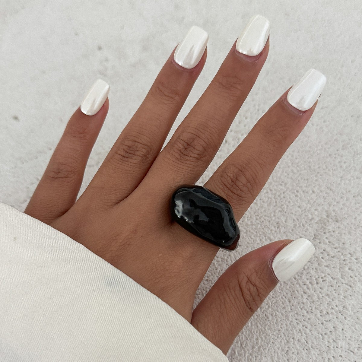 Classy Black And White Irregular Resin Ring