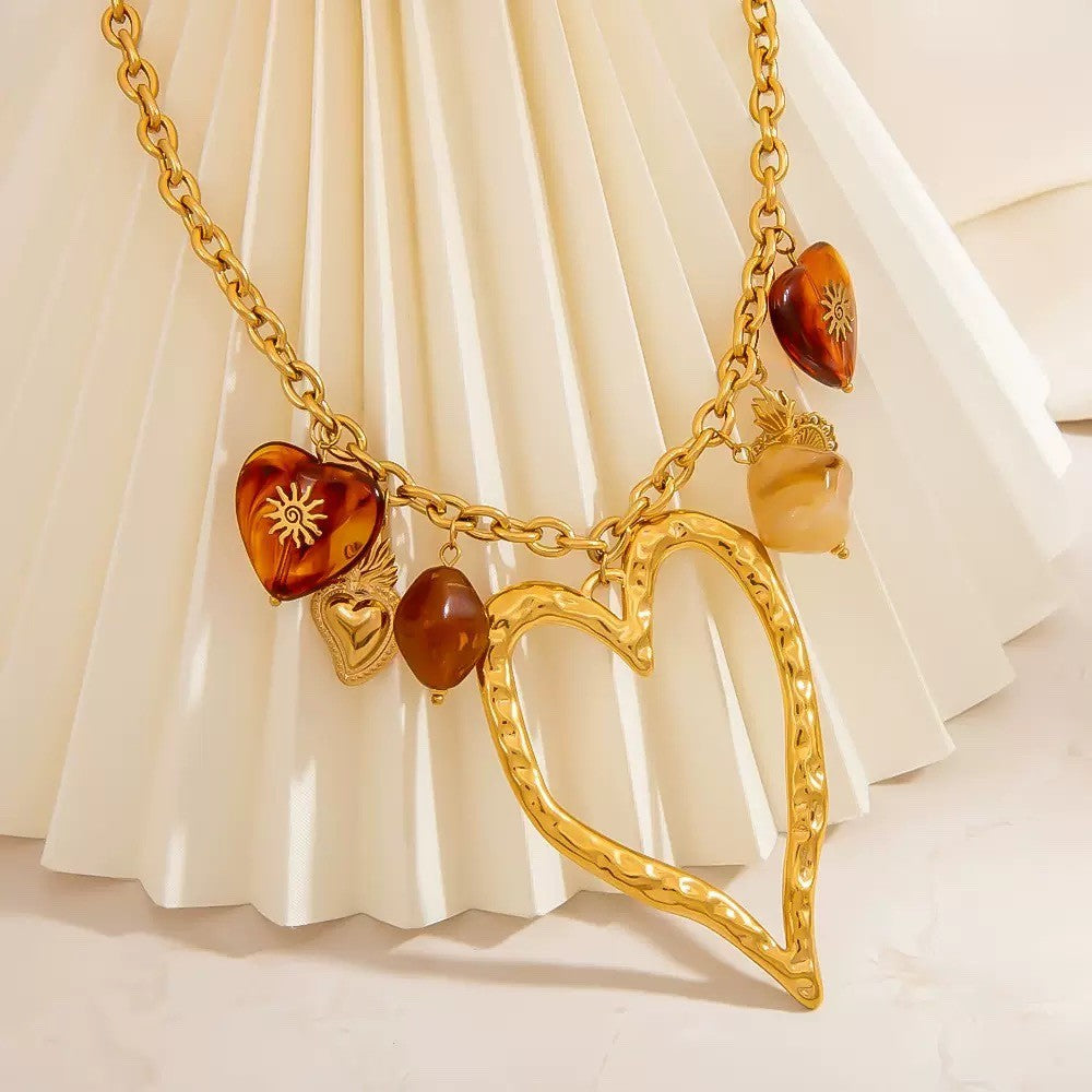 Boho Tortoise Shell & Heart Charm Necklace