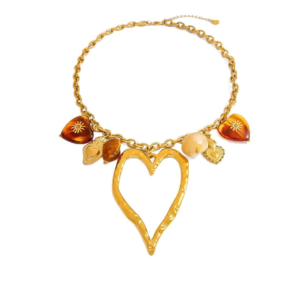 Boho Tortoise Shell & Heart Charm Necklace