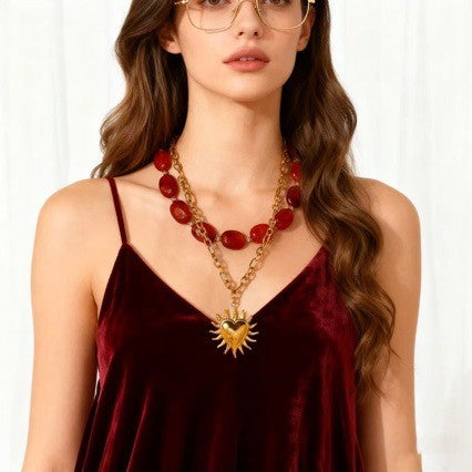 Boho Red Bead Sunflower Necklace
