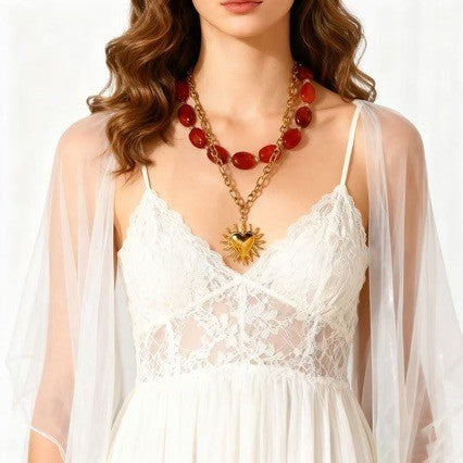 Boho Red Bead Sunflower Necklace