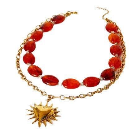 Boho Red Bead Sunflower Necklace