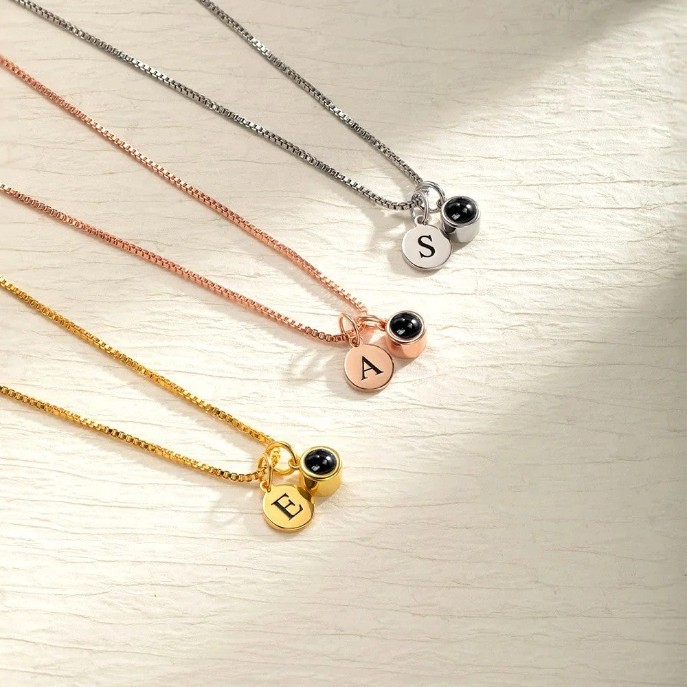 Dainty Initial Photo Projection Necklace