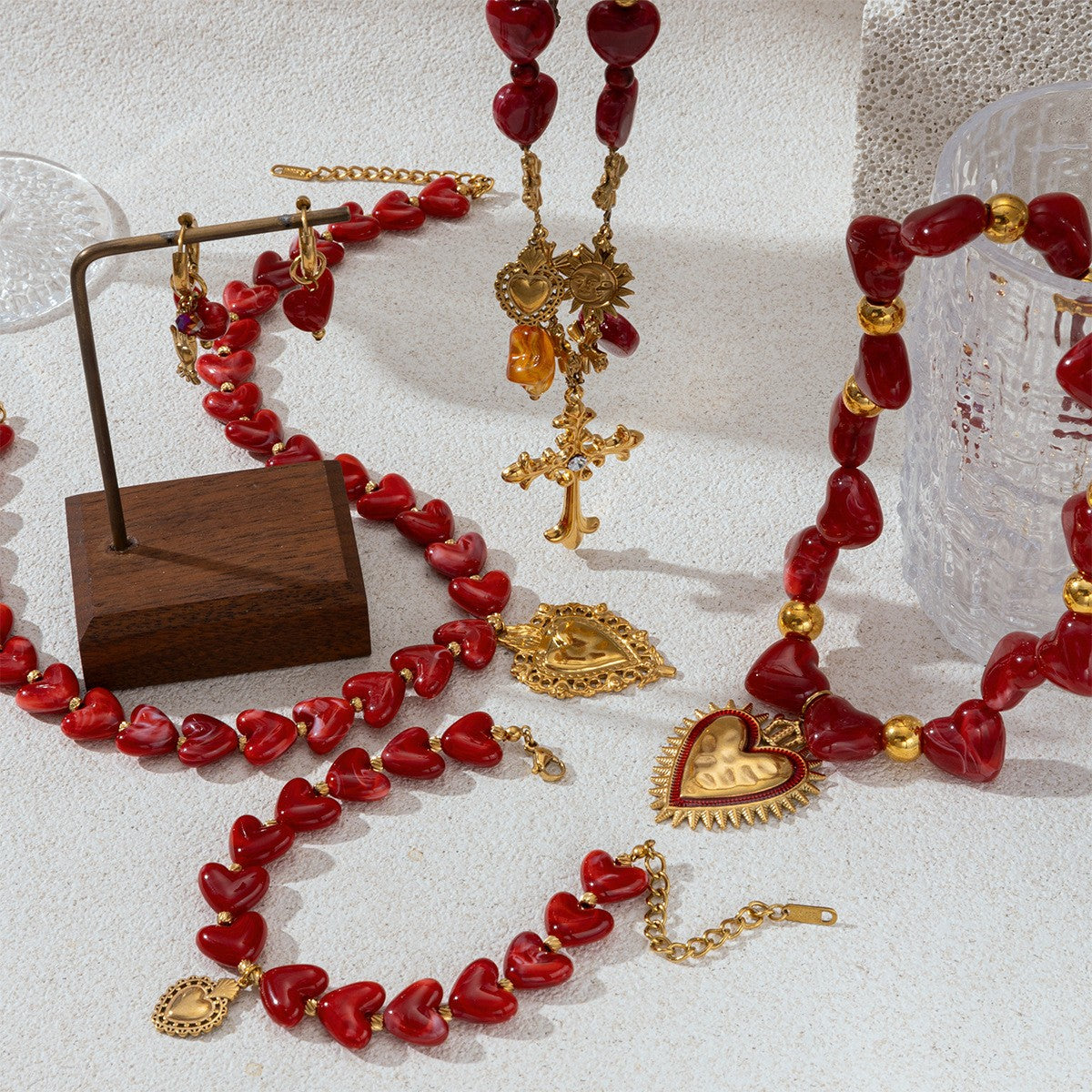 Romantic Red Sacred Heart Necklace, Bracelet & Earring Set