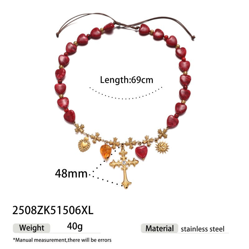 Romantic Red Sacred Heart Necklace, Bracelet & Earring Set