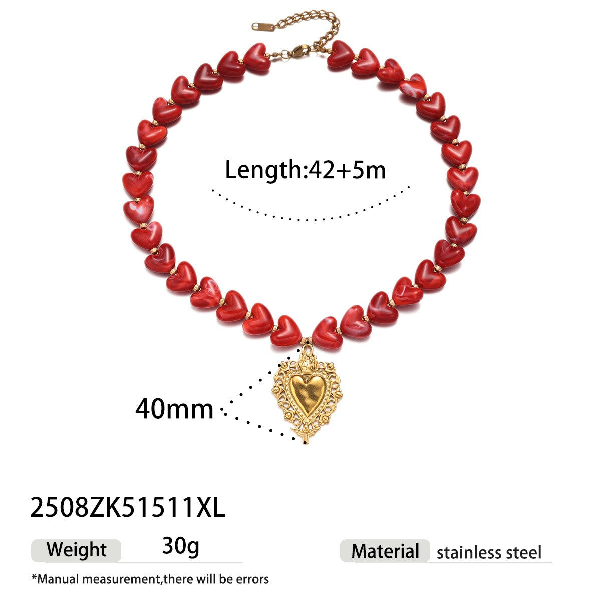 Romantic Red Sacred Heart Necklace, Bracelet & Earring Set