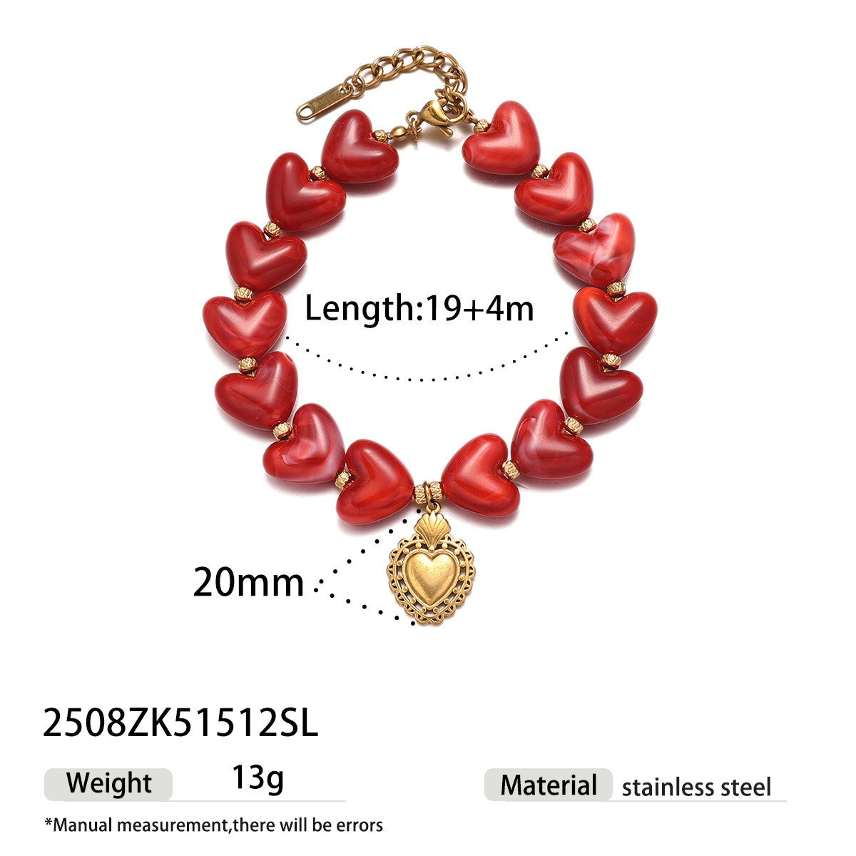 Romantic Red Sacred Heart Necklace, Bracelet & Earring Set