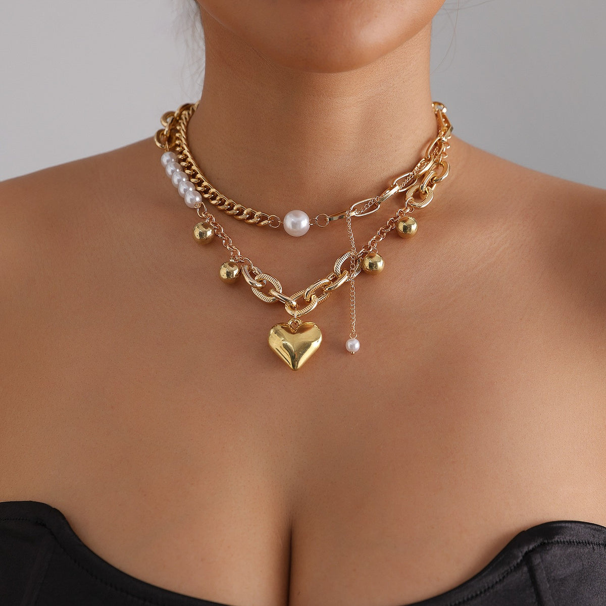 Classy Multi-Layer Pearl Heart Necklace