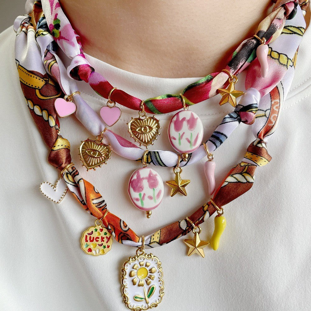 Boho Floral Scarf Tulip Pendant Necklace