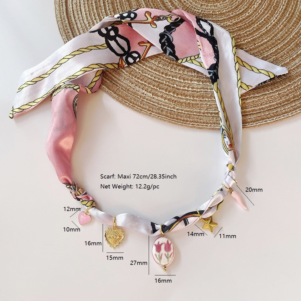 Boho Floral Scarf Tulip Pendant Necklace