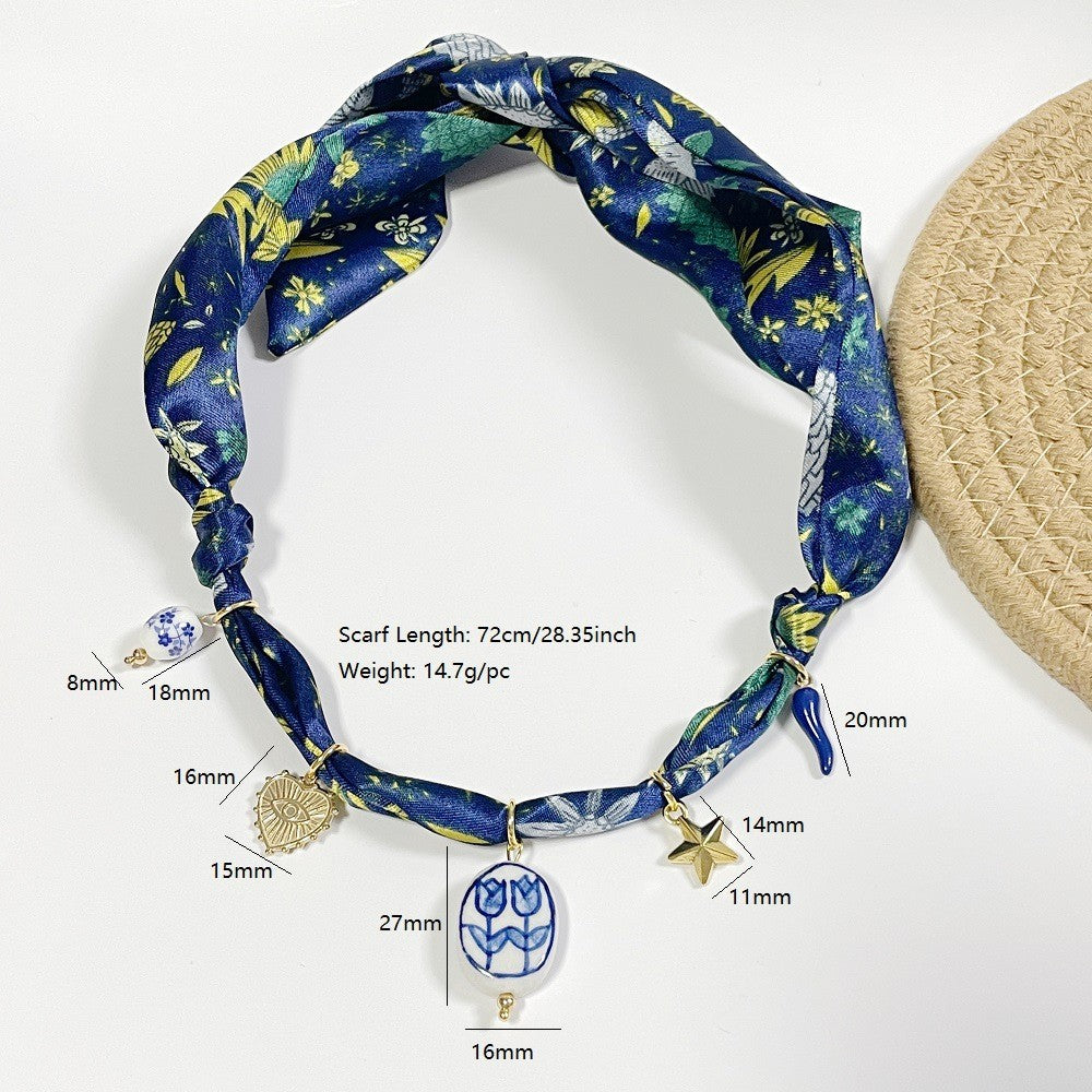 Boho Floral Scarf Tulip Pendant Necklace