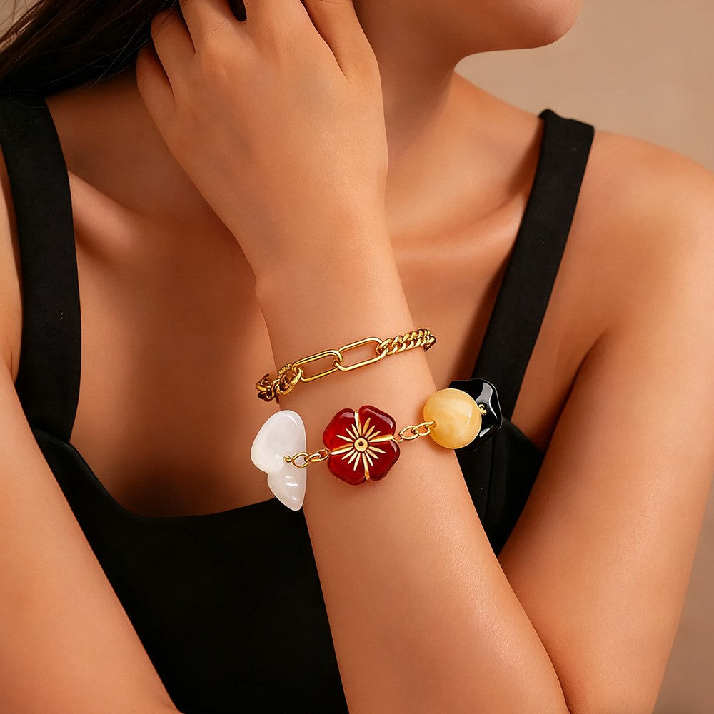 18k Vintage Resin Flower Chain Bracelet