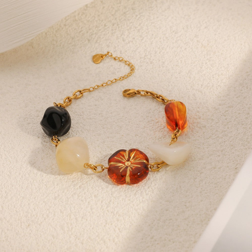 18k Vintage Resin Flower Chain Bracelet