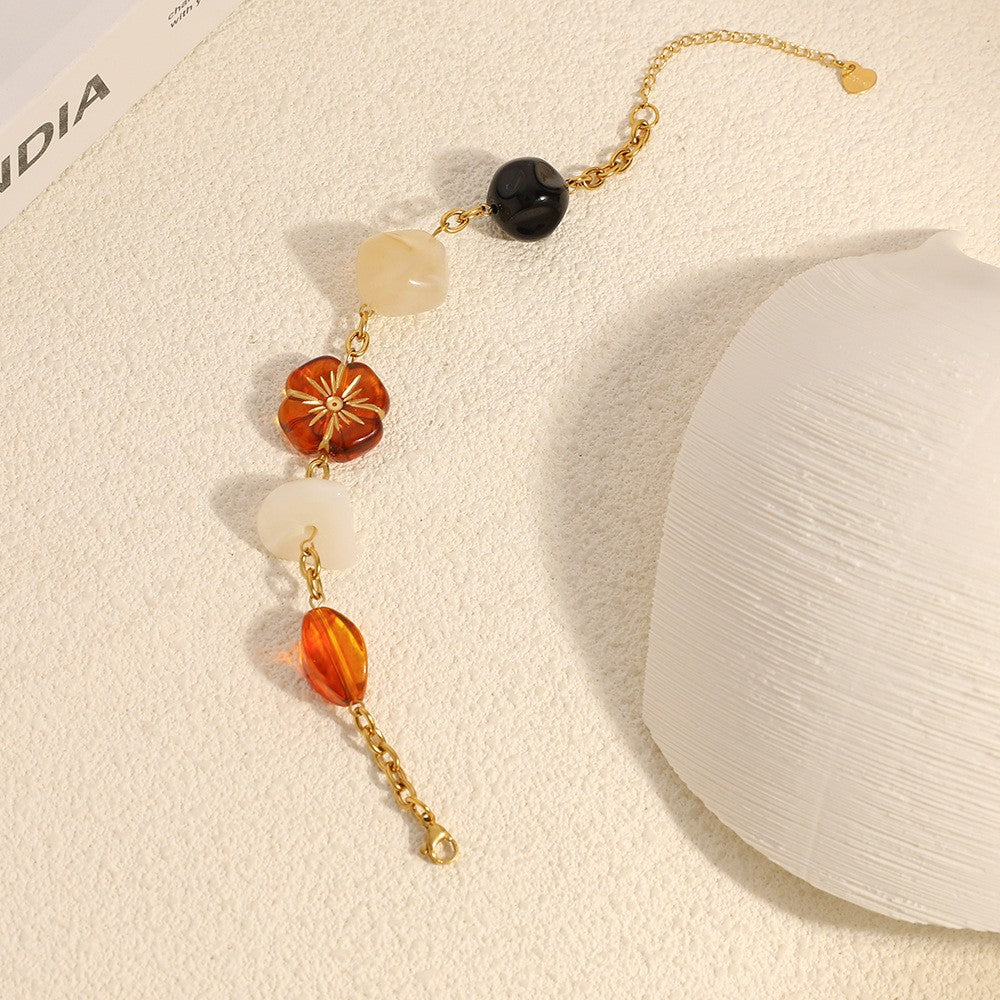 18k Vintage Resin Flower Chain Bracelet