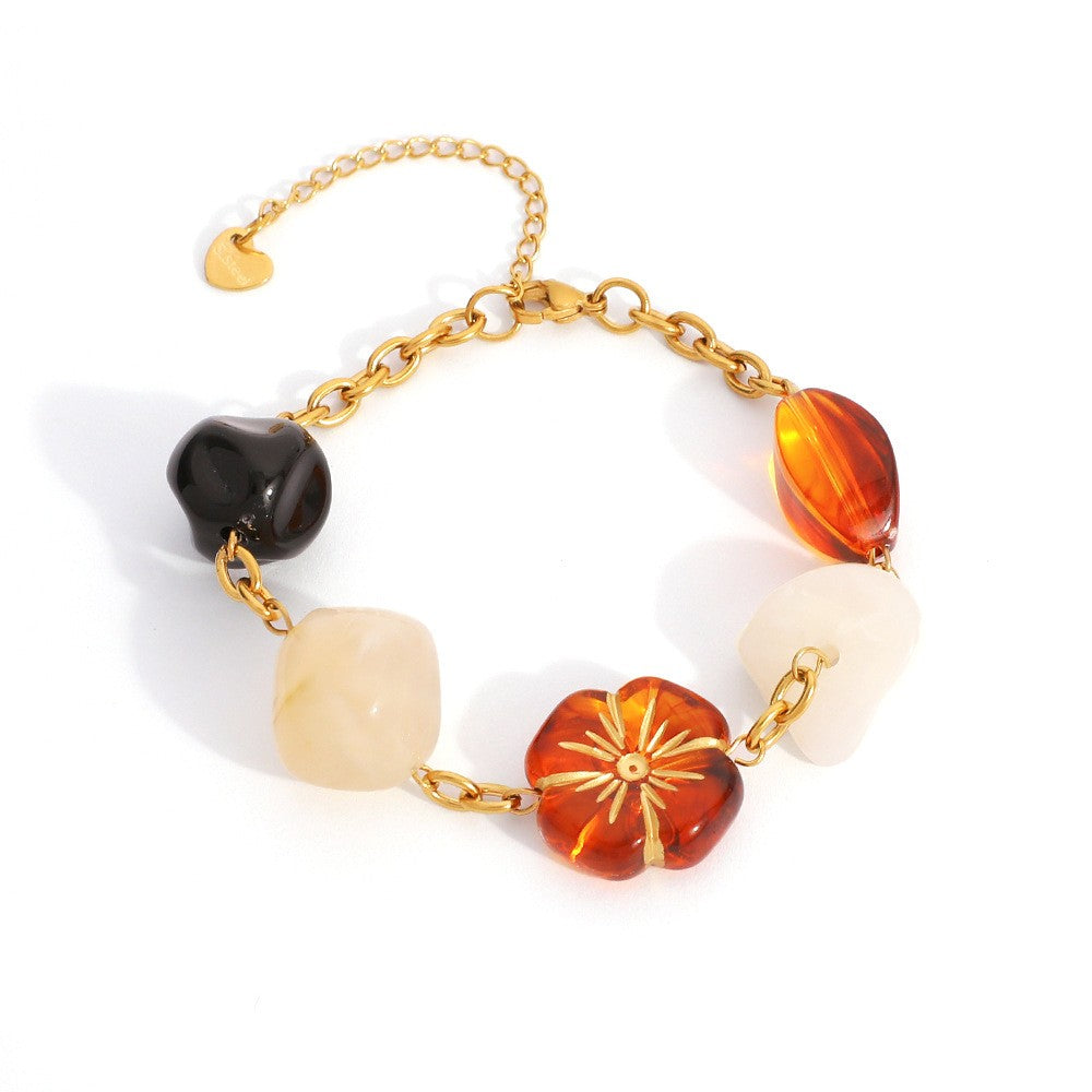 18k Vintage Resin Flower Chain Bracelet