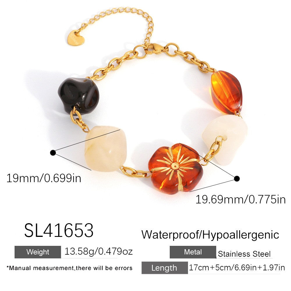 18k Vintage Resin Flower Chain Bracelet