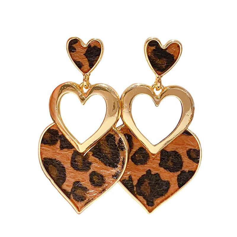 Vintage Leopard Heart Dangle Earrings