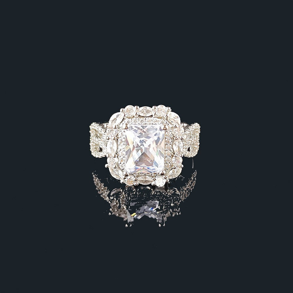 Romantic Pink Square Halo Zirconia Ring