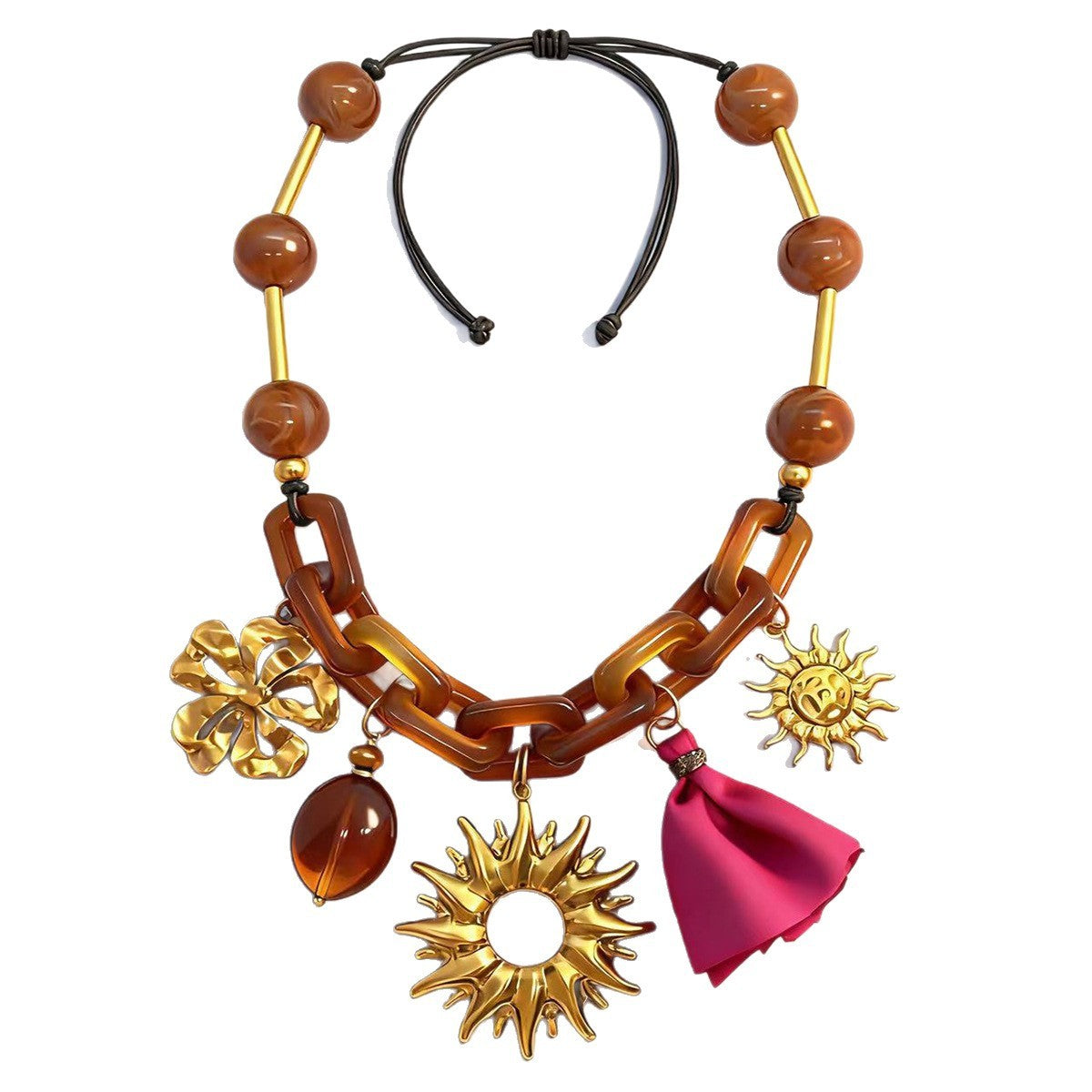 Vintage Amber Sun Charm Necklace