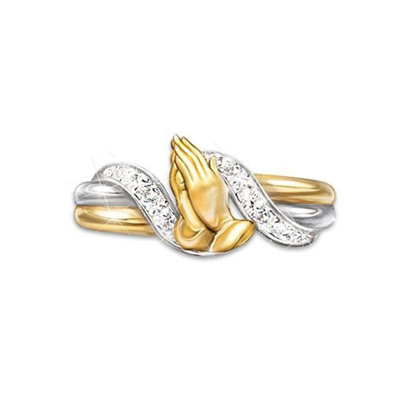 Elegant Praying Hands Two Tone Ring