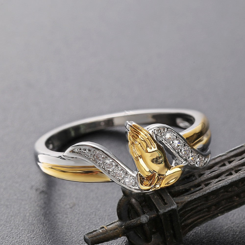 Elegant Praying Hands Two Tone Ring