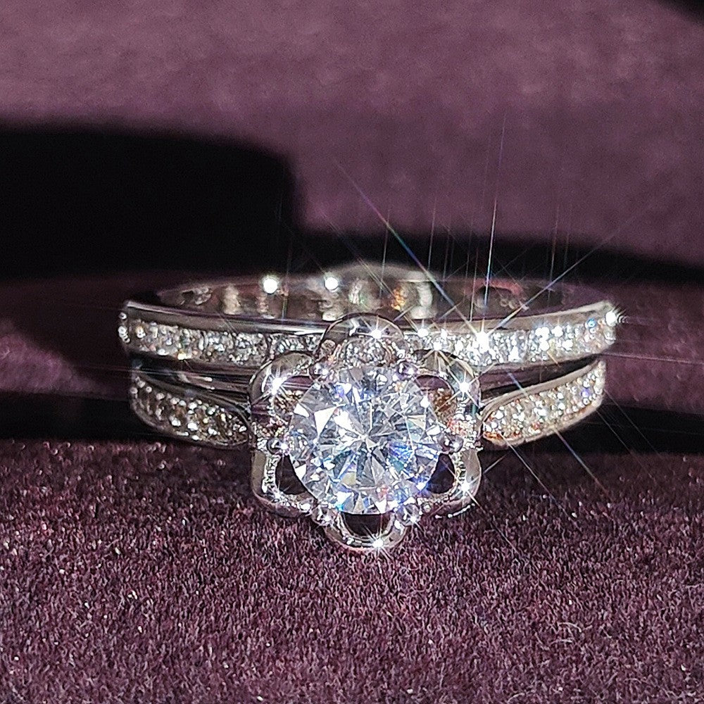 Romantic Floral Pave Zirconia Ring Set