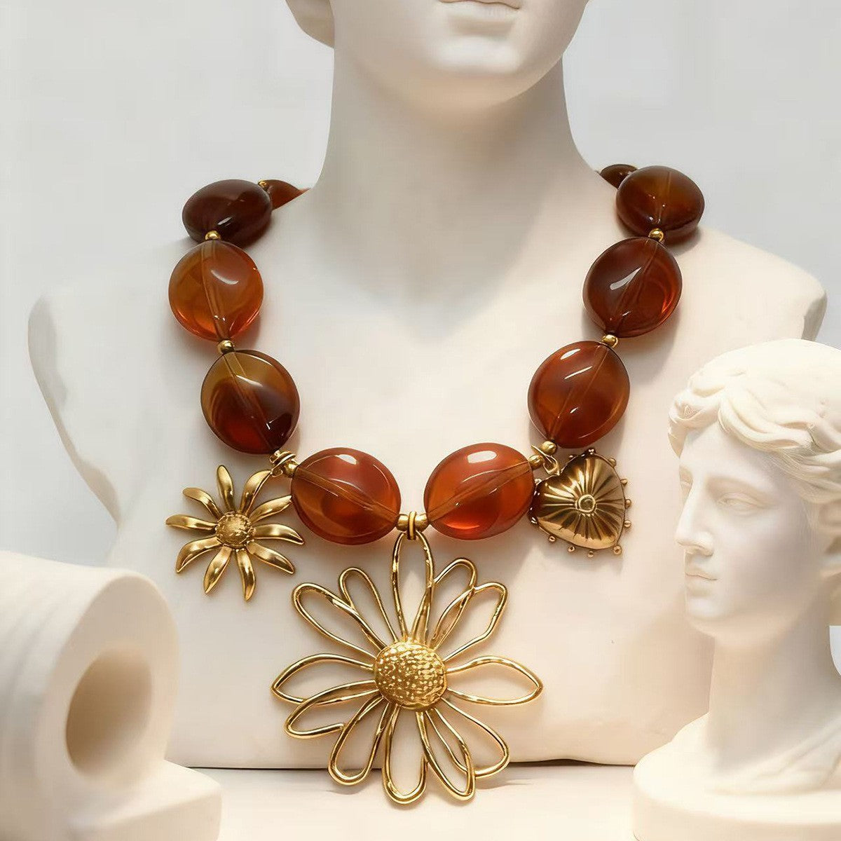 Vintage Amber Floral Statement Necklace