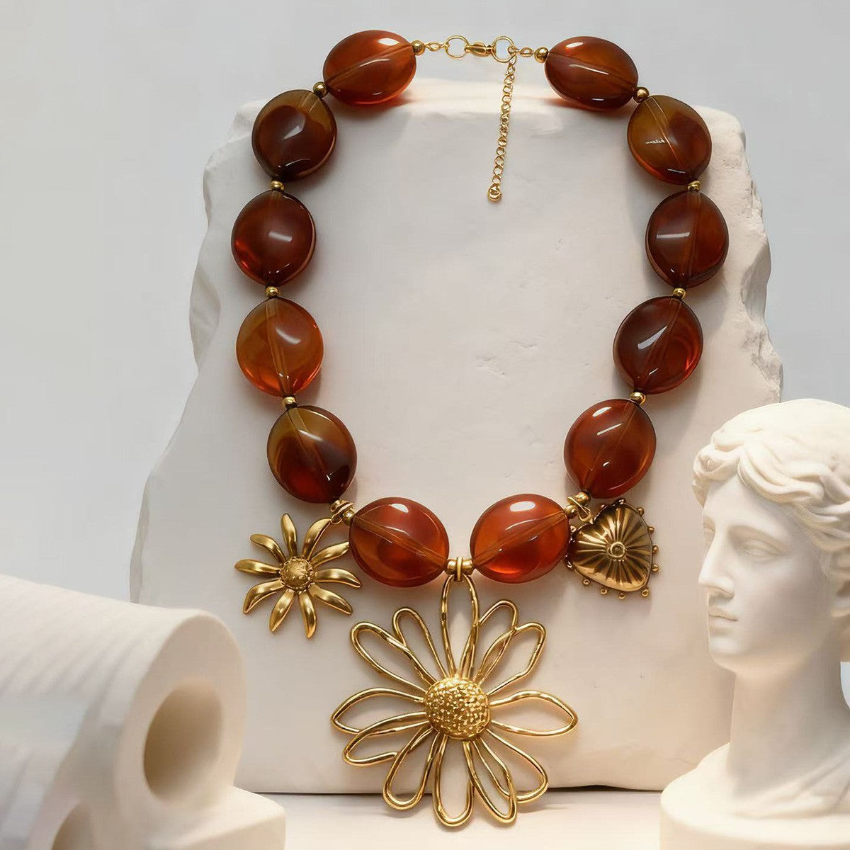 Vintage Amber Floral Statement Necklace