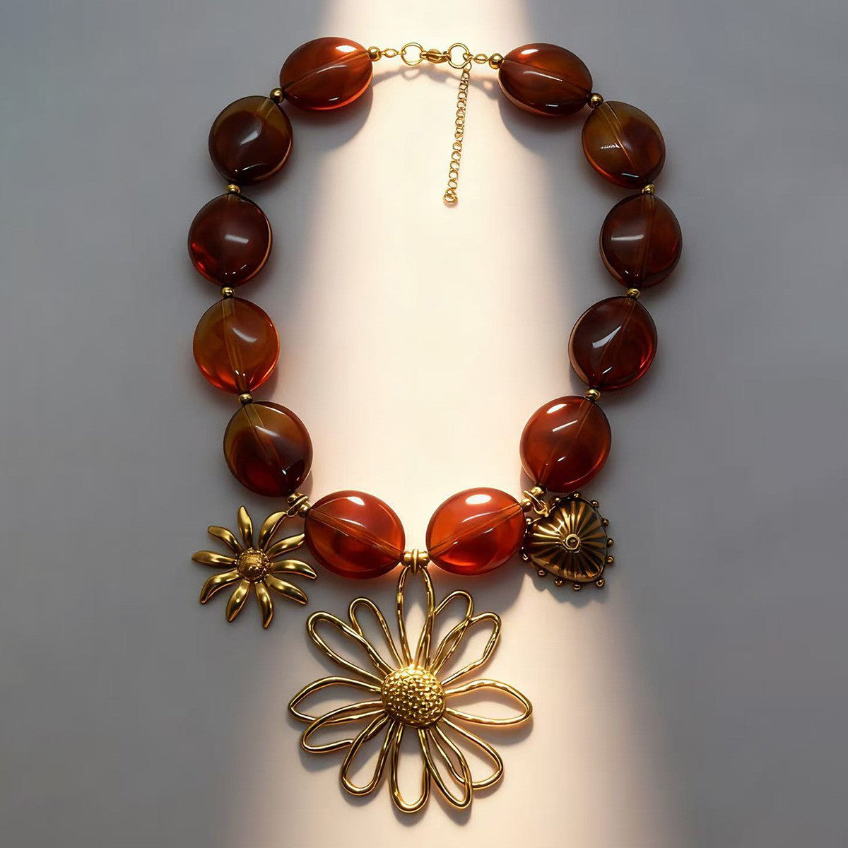 Vintage Amber Floral Statement Necklace