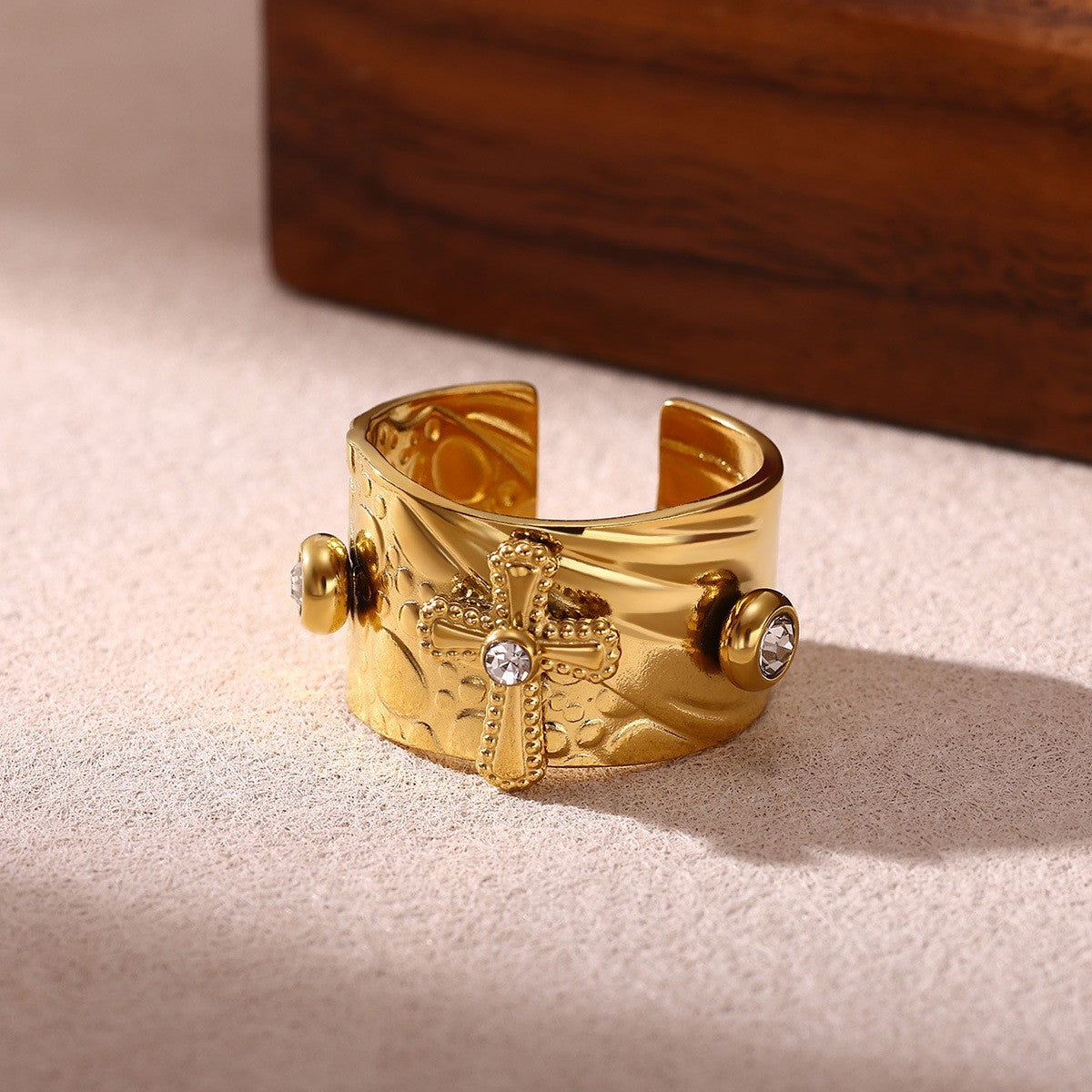 Classy Vintage Cross Wide Band Ring