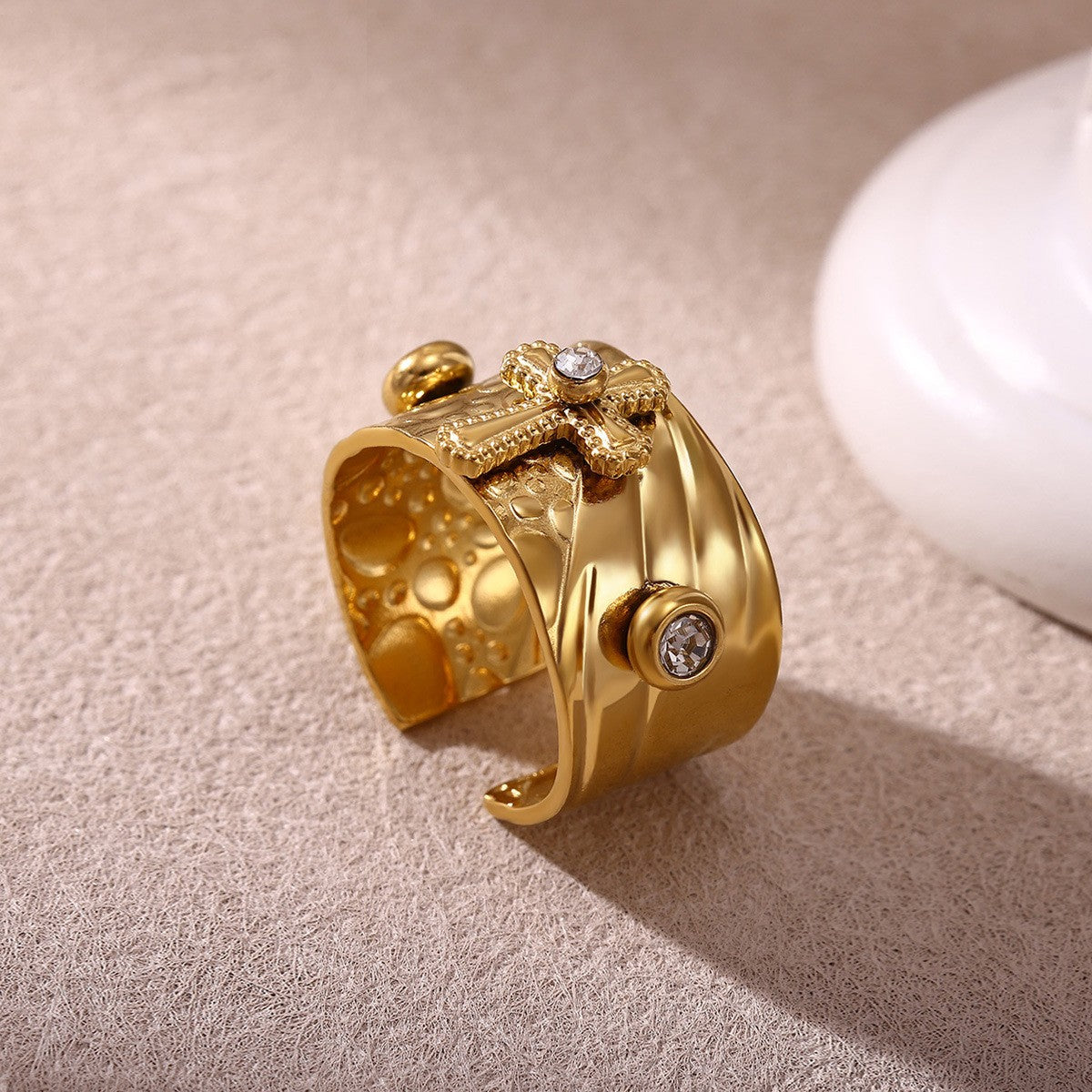 Classy Vintage Cross Wide Band Ring