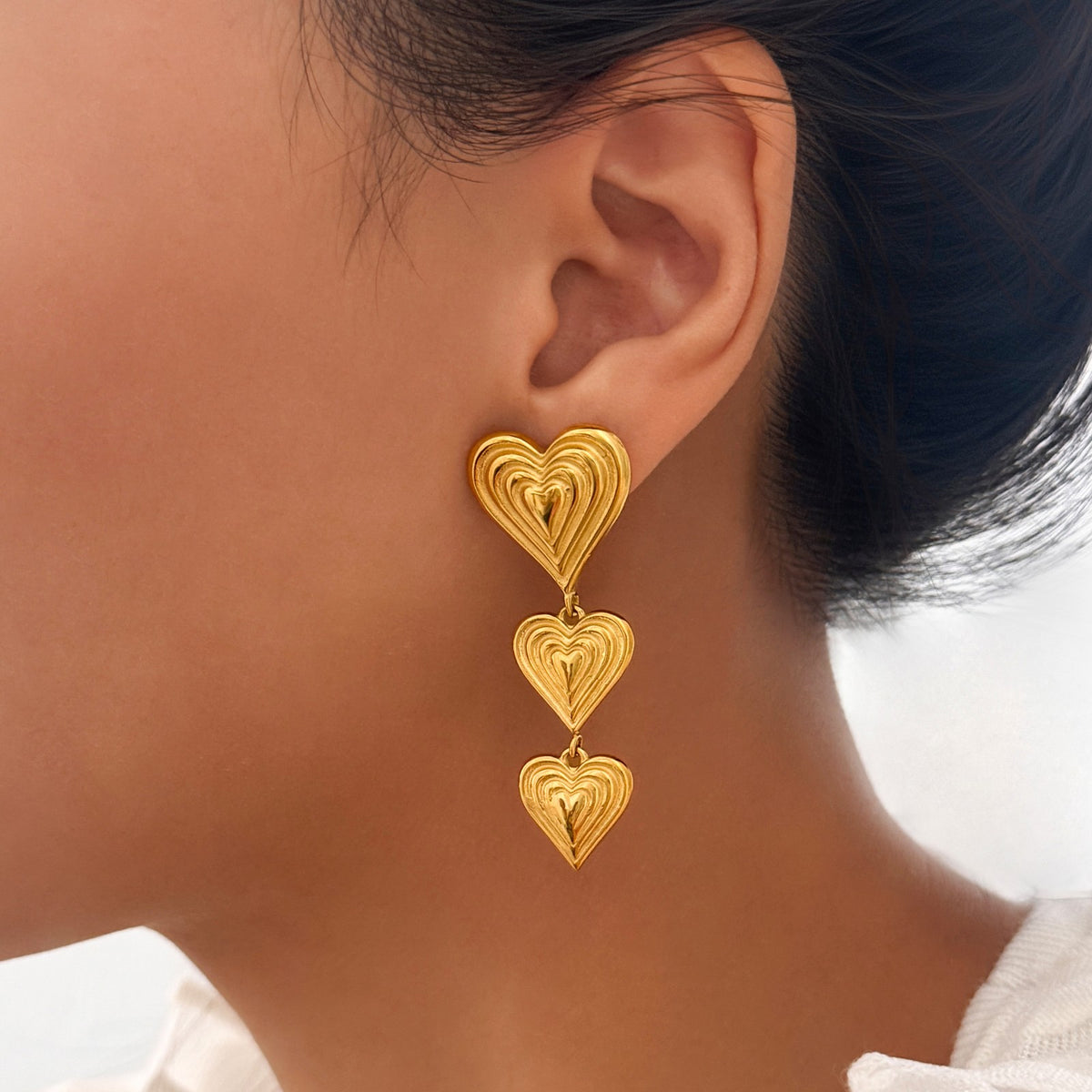 18k Romantic Tiered Heart Drop Earrings