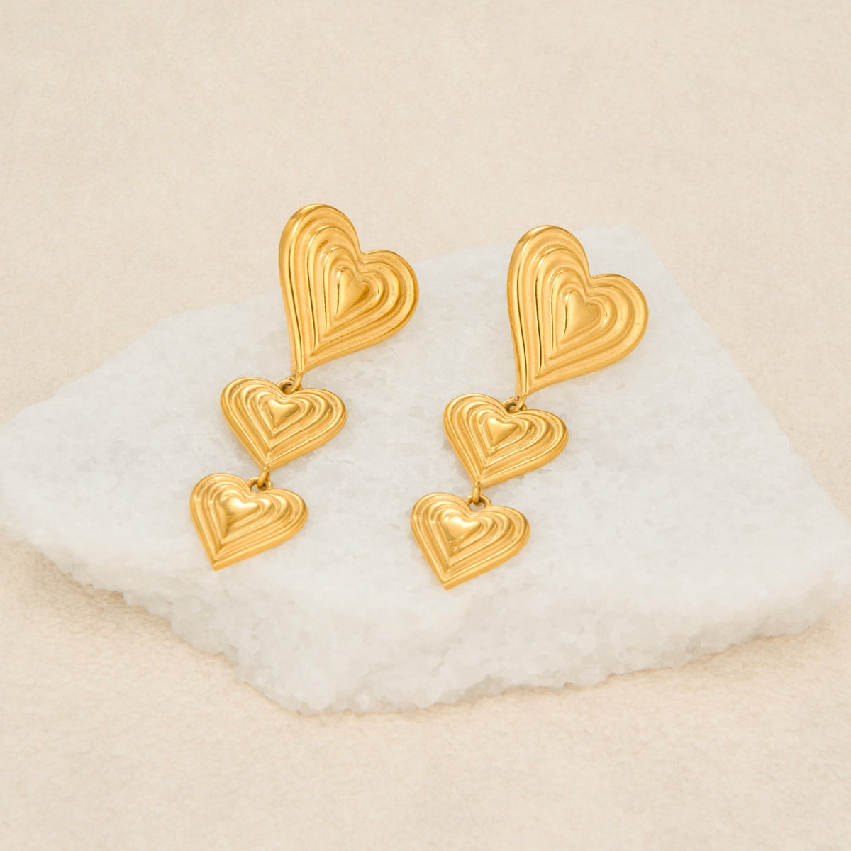18k Romantic Tiered Heart Drop Earrings