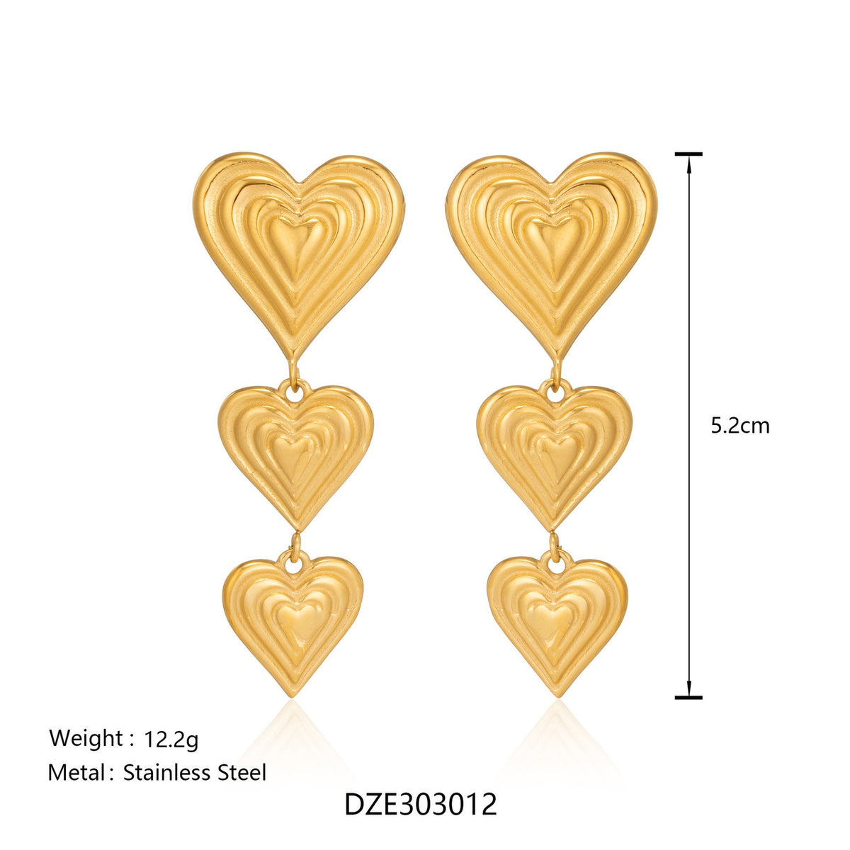 18k Romantic Tiered Heart Drop Earrings