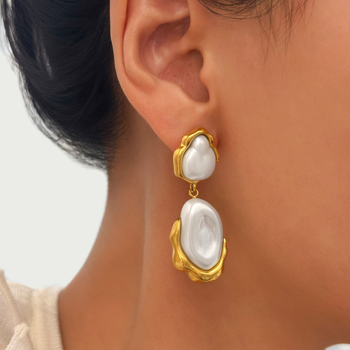 18k Classy Baroque Pearl Drop Earrings