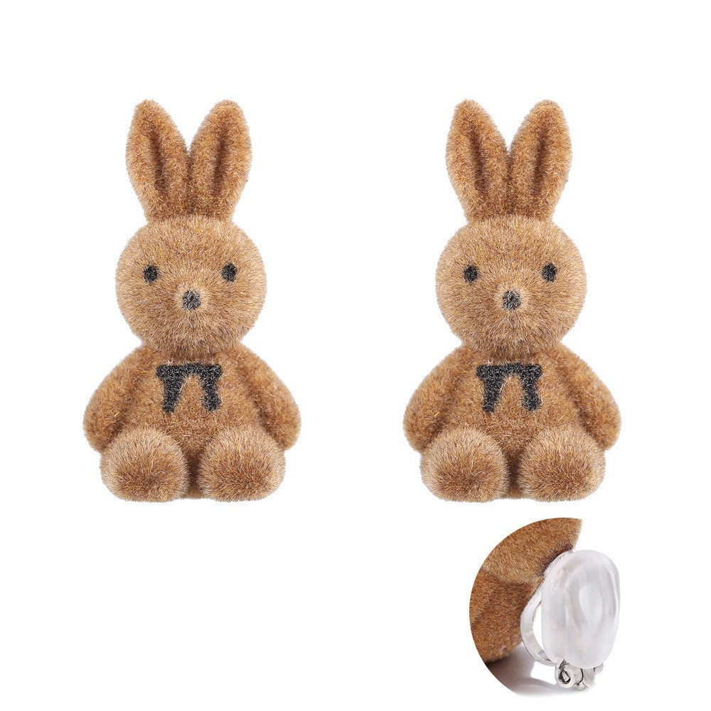 Sweet Flocked Bear And Bunny Earrings