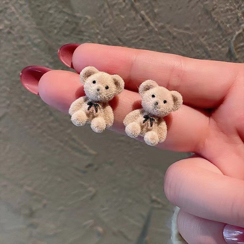 Sweet Flocked Bear And Bunny Earrings