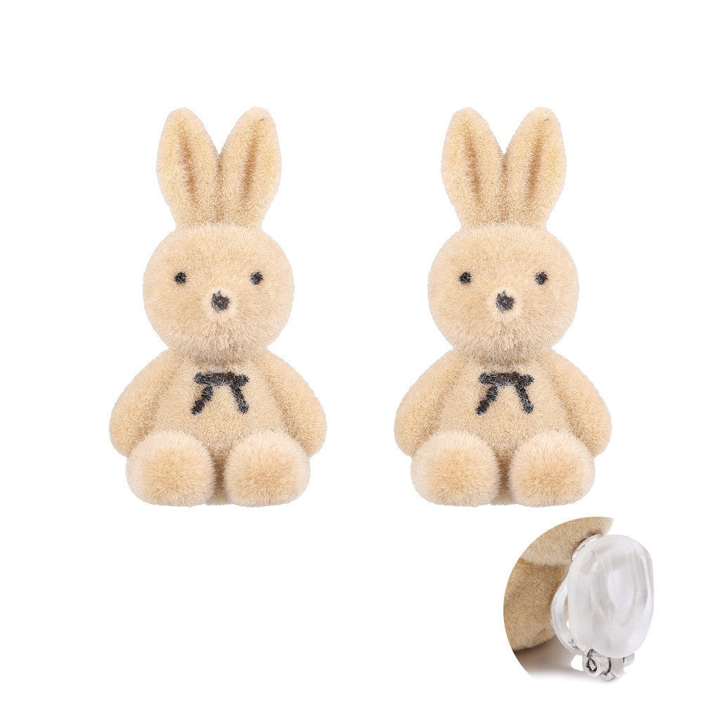 Sweet Flocked Bear And Bunny Earrings